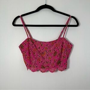 Caroline Constas Pink Floral Smocked Eyelet Cropped Top Size XS